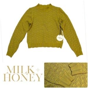 NWT Milk & Honey Vibrant Yellow Knit Sweater with Scalloped Hems